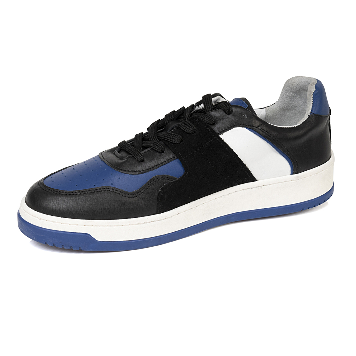 Erkek Siyah Mavi Beyaz Hakiki Deri Sneaker Ayakkabı 3K1SA75174-2
