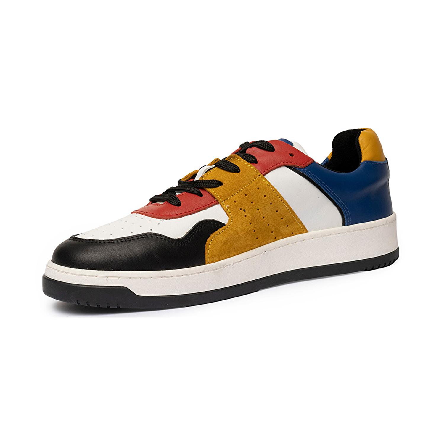 Erkek Beyaz Sarı Siyah Mavi Hakiki Deri Sneaker Ayakkabı 3K1SA75174-2
