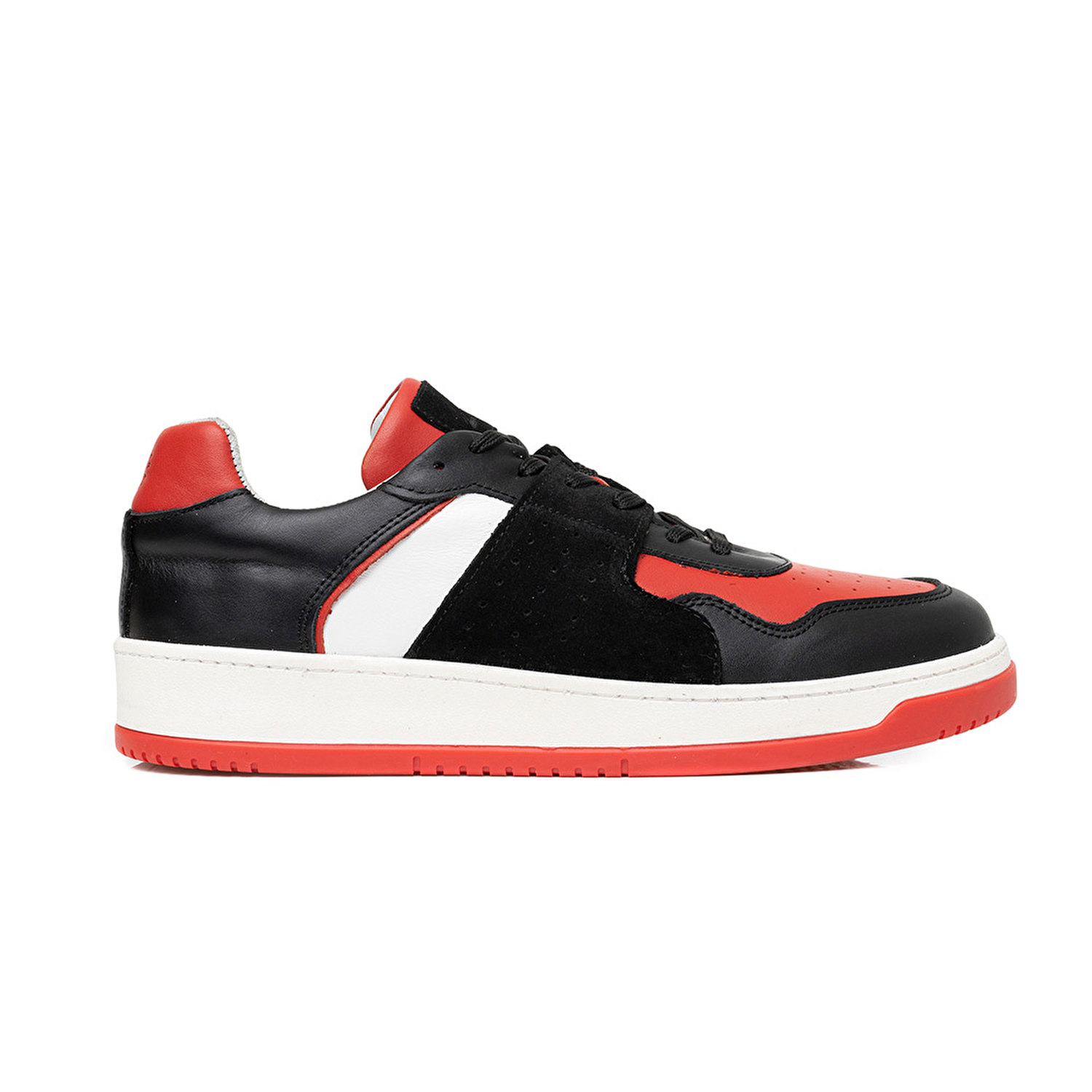 Erkek Siyah Kırmızı Beyaz Hakiki Deri Sneaker Ayakkabı 3K1SA75174-1