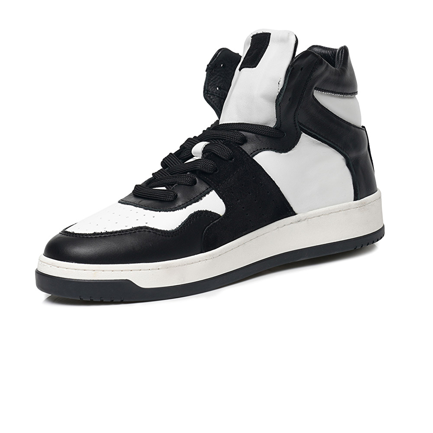 Erkek Siyah Beyaz Hakiki Deri Sneaker Bot 3K1SB75175-2