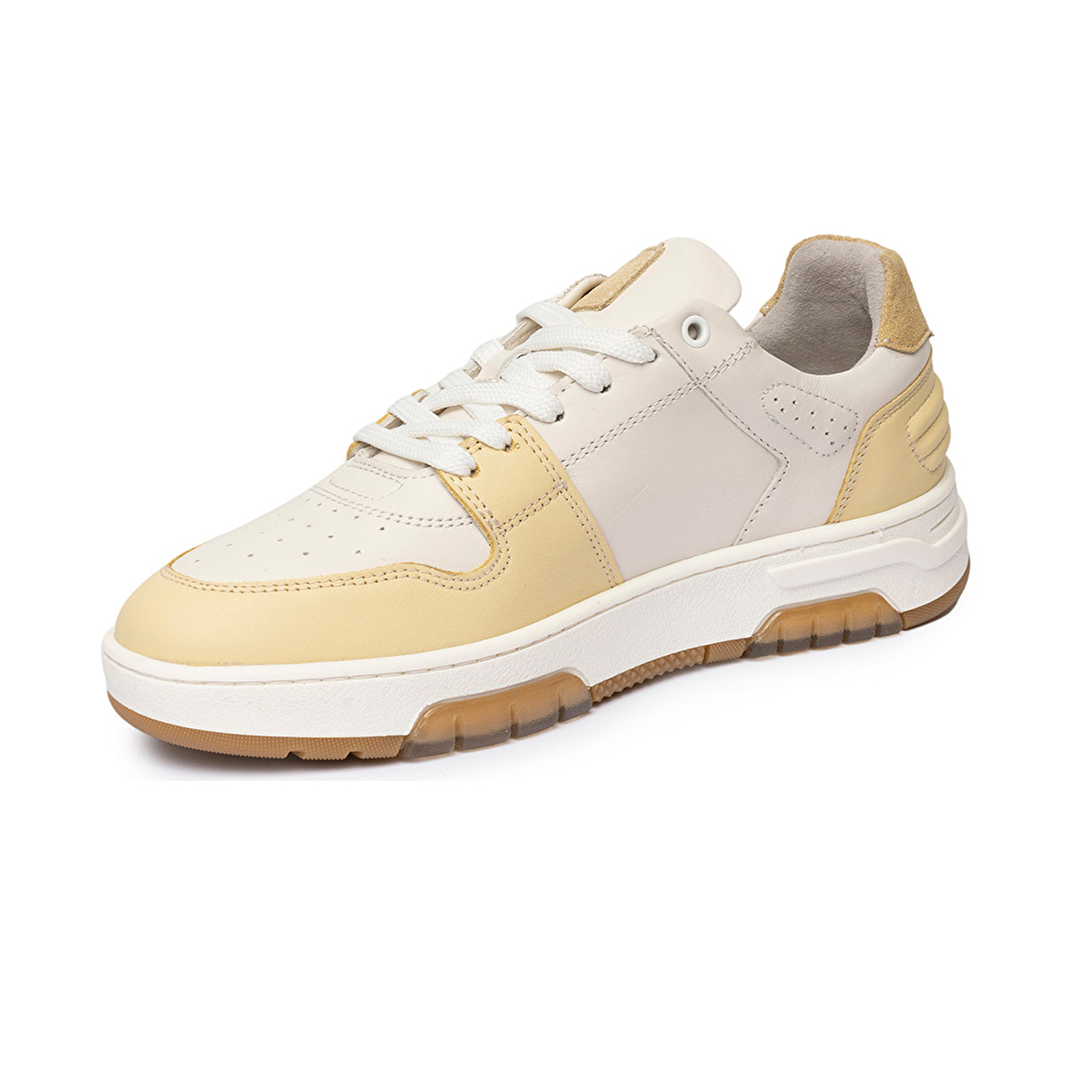 Kadın Beyaz Sarı Hakiki Deri Sneaker Ayakkabı 3K2SA33021-2