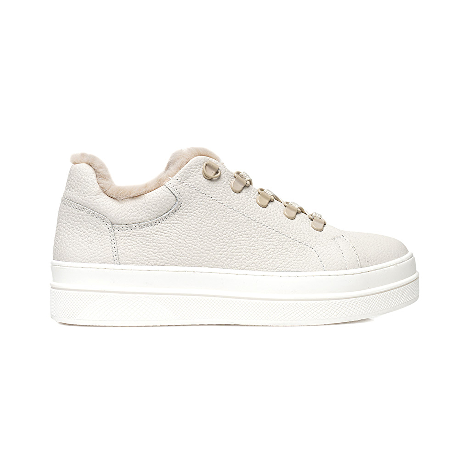 Kadın Kirli Beyaz Hakiki Deri Sneaker Ayakkabı 3K2SA33070-1