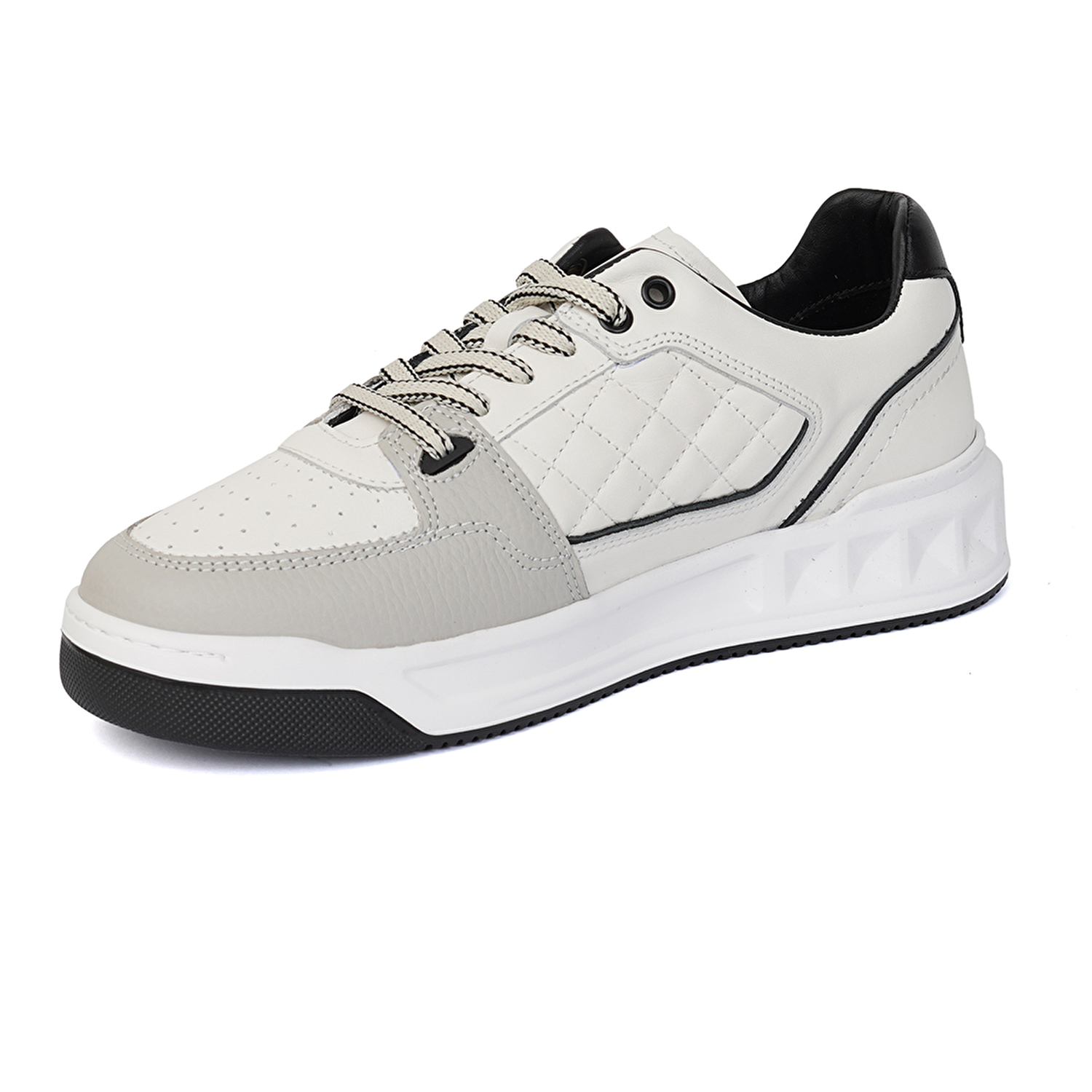 Erkek Beyaz Siyah Hakiki Deri Sneaker Ayakkabı 3Y1SA17000-2