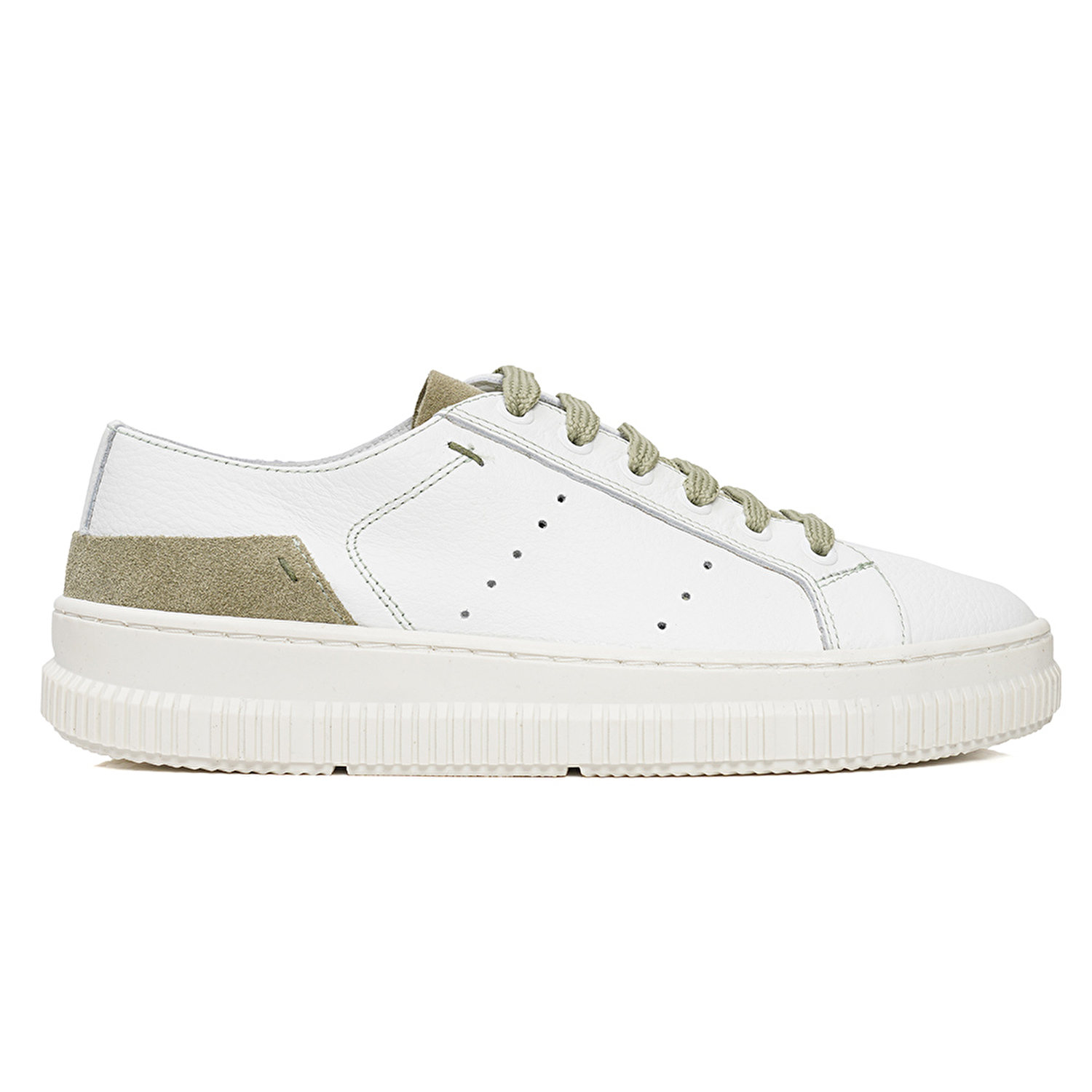 Kadın Beyaz Olive Hakiki Deri Sneaker Ayakkabı 3Y2CA50753-1