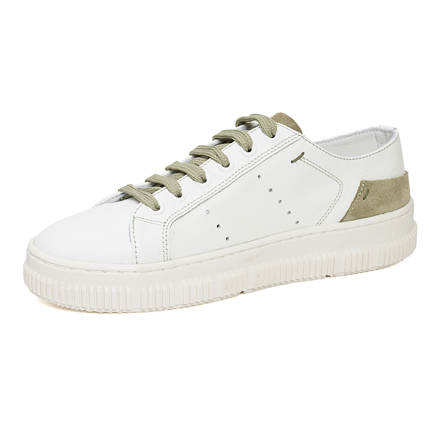 Kadın Beyaz Olive Hakiki Deri Sneaker Ayakkabı 3Y2CA50753-2
