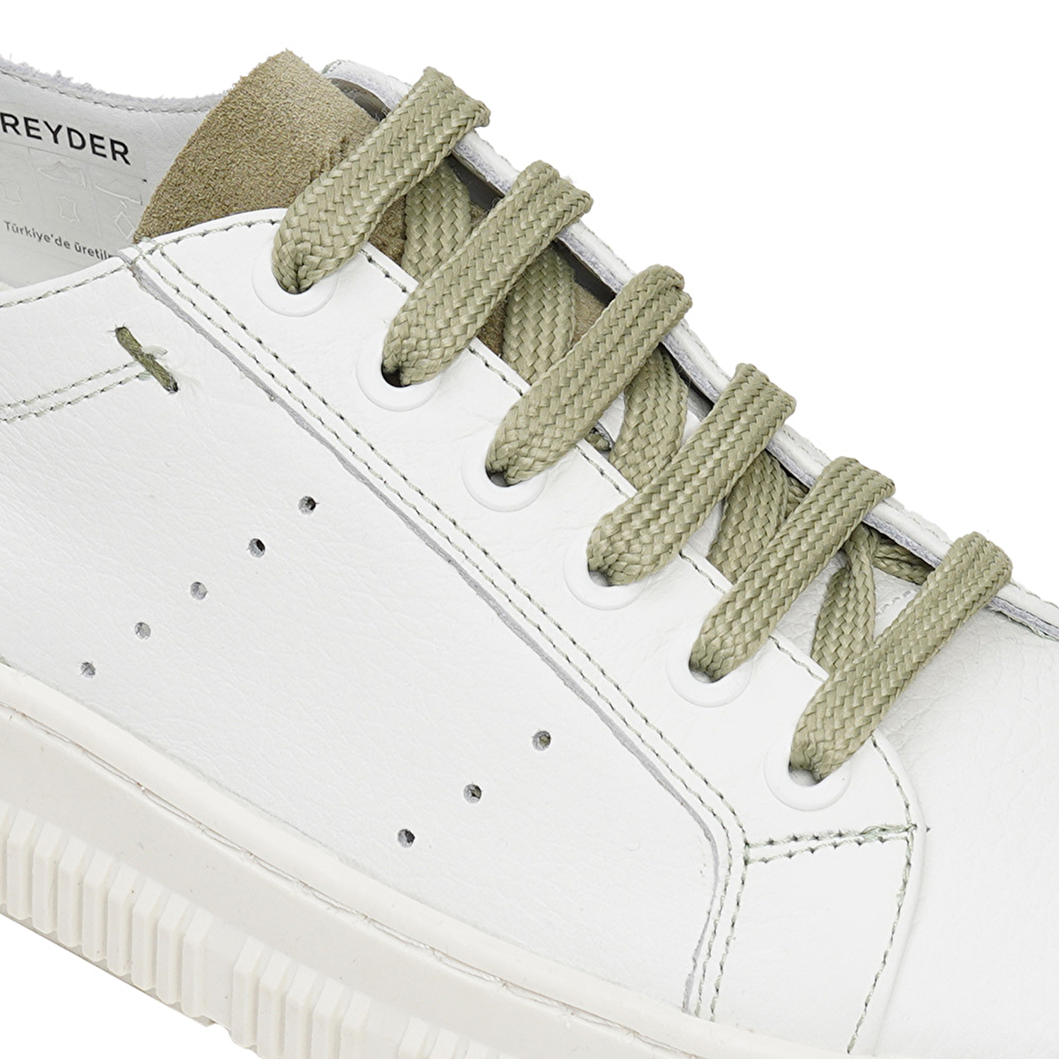 Kadın Beyaz Olive Hakiki Deri Sneaker Ayakkabı 3Y2CA50753-4