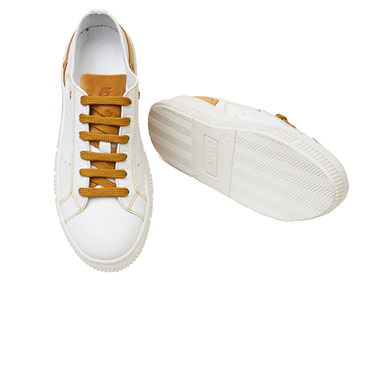 Kadın Beyaz Hardal Hakiki Deri Sneaker Ayakkabı 3Y2CA50753-5