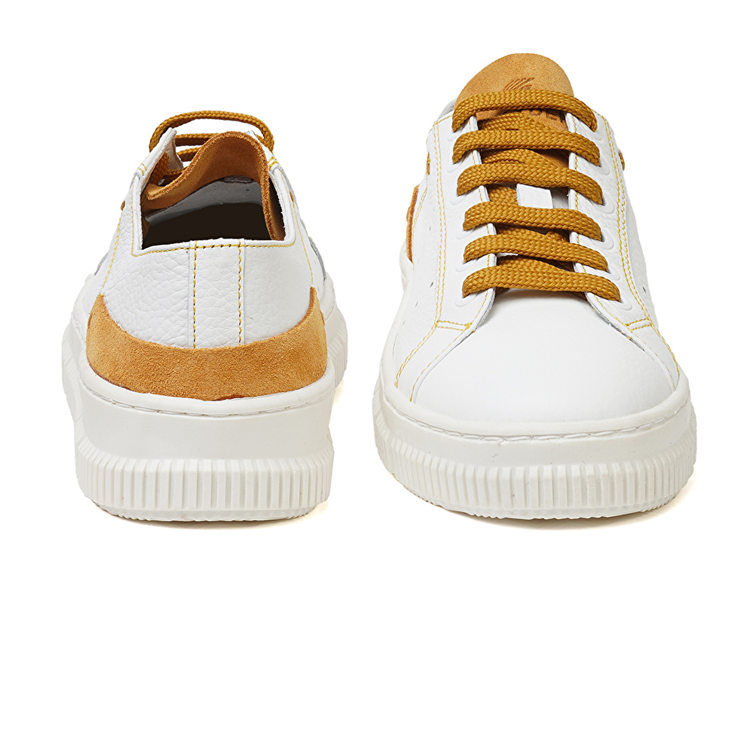 Kadın Beyaz Hardal Hakiki Deri Sneaker Ayakkabı 3Y2CA50753-6