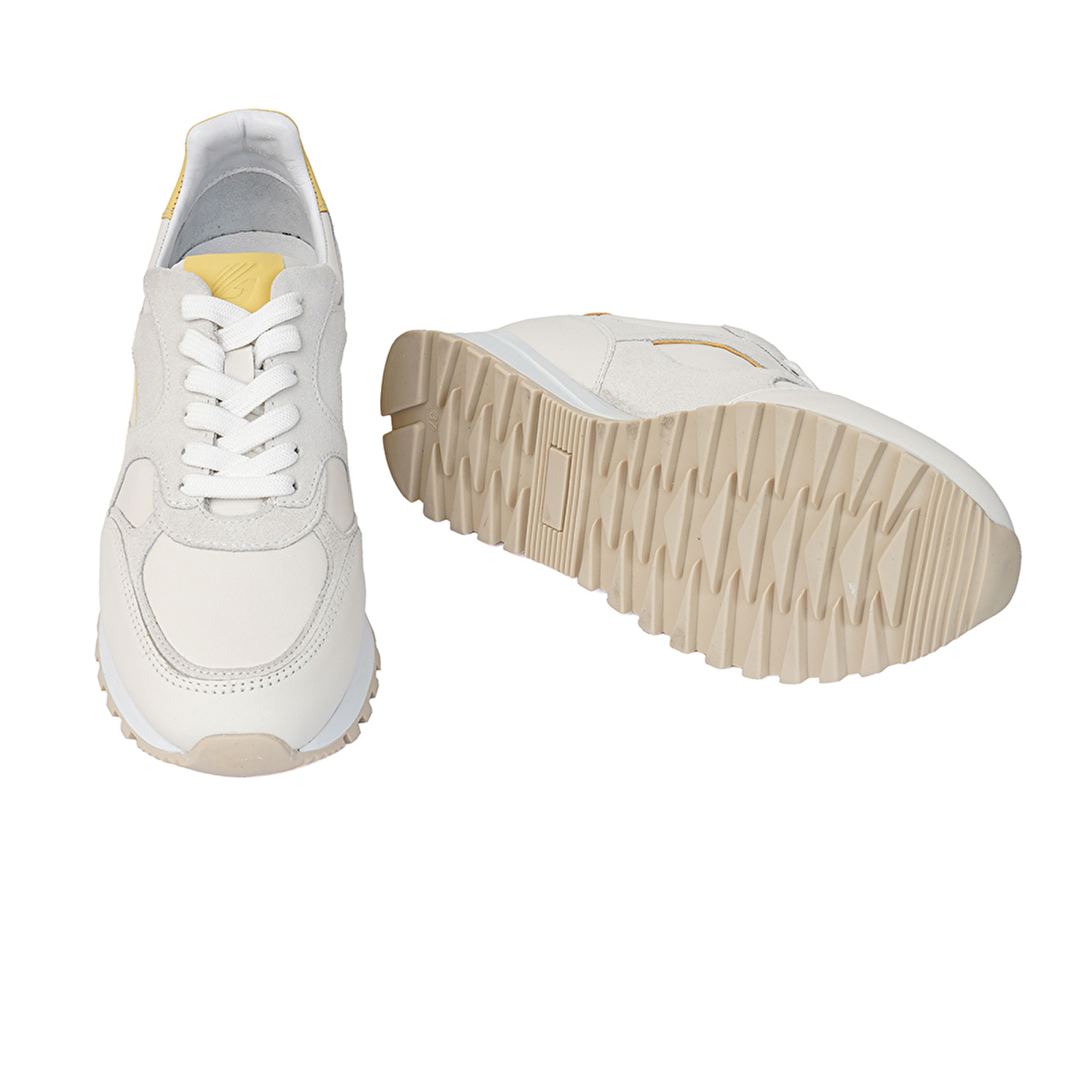 Kadın Kırık Beyaz Sarı Hakiki Deri Spor Ayakkabı 3Y2SA32320-5