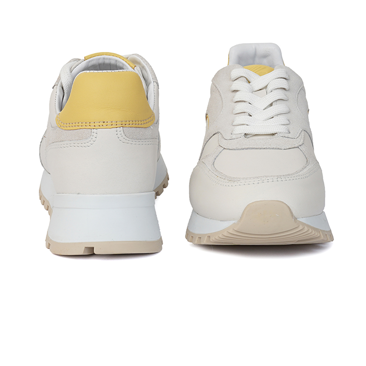 Kadın Kırık Beyaz Sarı Hakiki Deri Spor Ayakkabı 3Y2SA32320-6