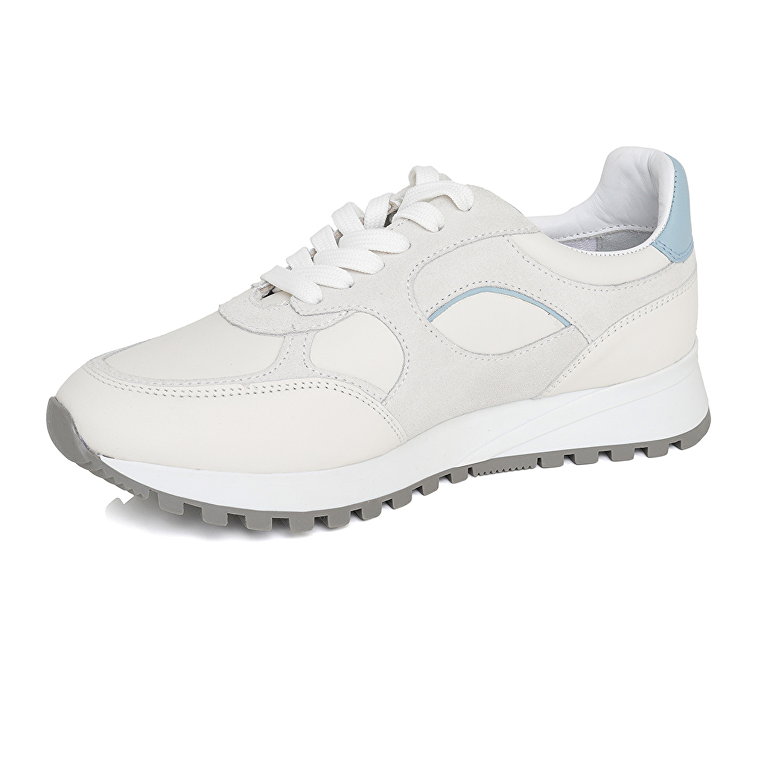 Kadın Kırık Beyaz Mavi Hakiki Deri Spor Ayakkabı 3Y2SA32320-2