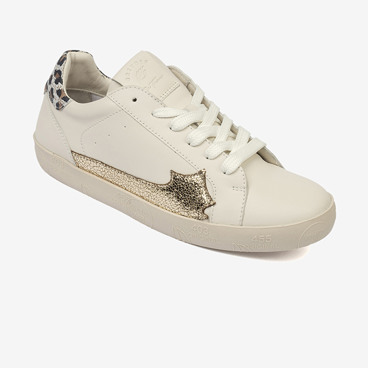 Kadın Kirli Beyaz Leopar Hakiki Deri Sneaker Ayakkabı 4Y2SA33370-1
