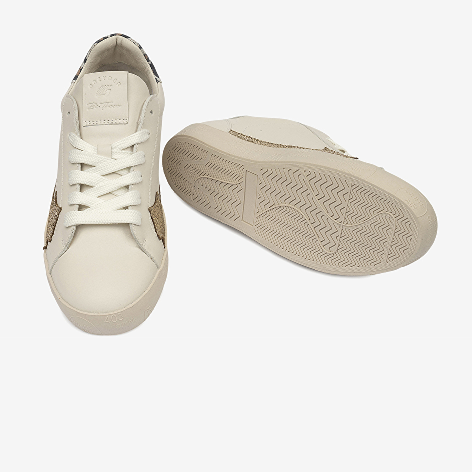 Kadın Kirli Beyaz Leopar Hakiki Deri Sneaker Ayakkabı 4Y2SA33370-6