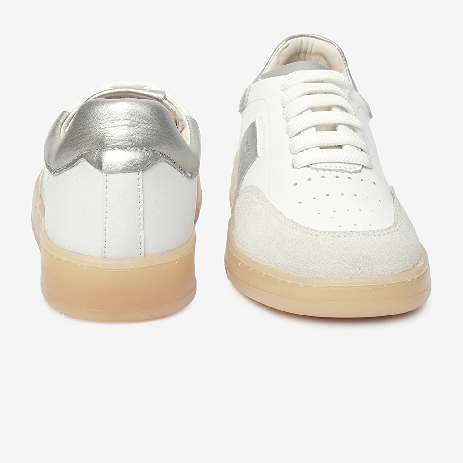 Kadın Beyaz Gümüş Hakiki Deri Sneaker Ayakkabı 4Y2SA45160-7