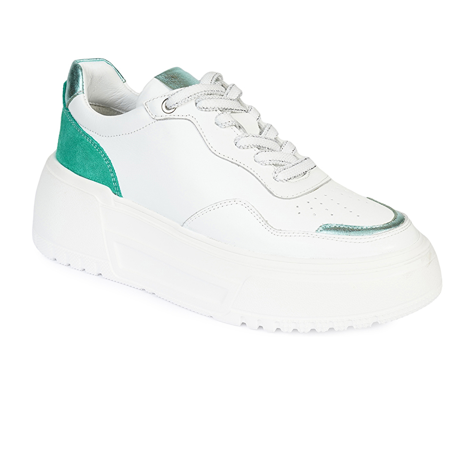 Kadın Beyaz Yeşil Hakiki Deri Sneaker Ayakkabı 4Y2SA59041-1