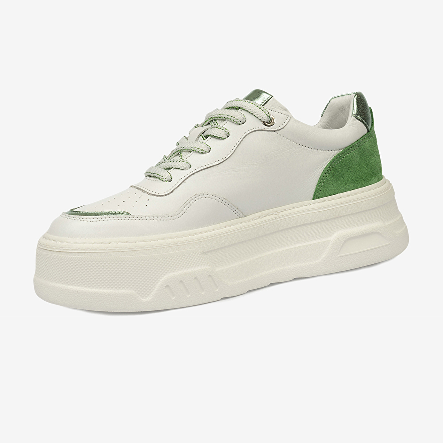 Kadın Beyaz Yeşil Hakiki Deri Sneaker Ayakkabı 4Y2SA59041-3
