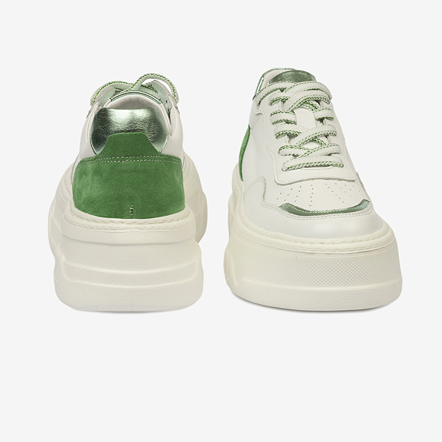 Kadın Beyaz Yeşil Hakiki Deri Sneaker Ayakkabı 4Y2SA59041-7