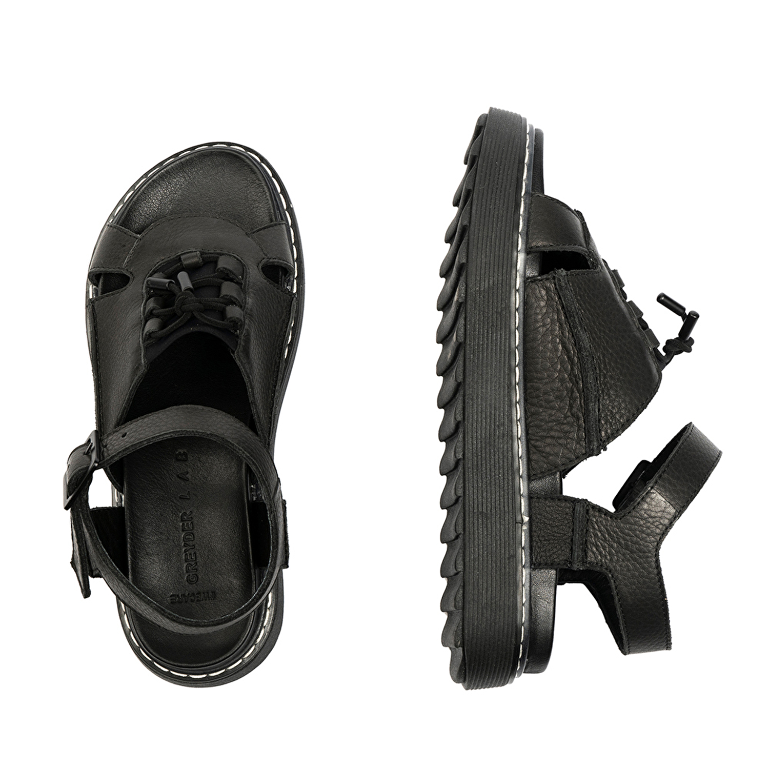 GreyderLAB Kadın Siyah Hakiki Deri Sandalet GL22194-6
