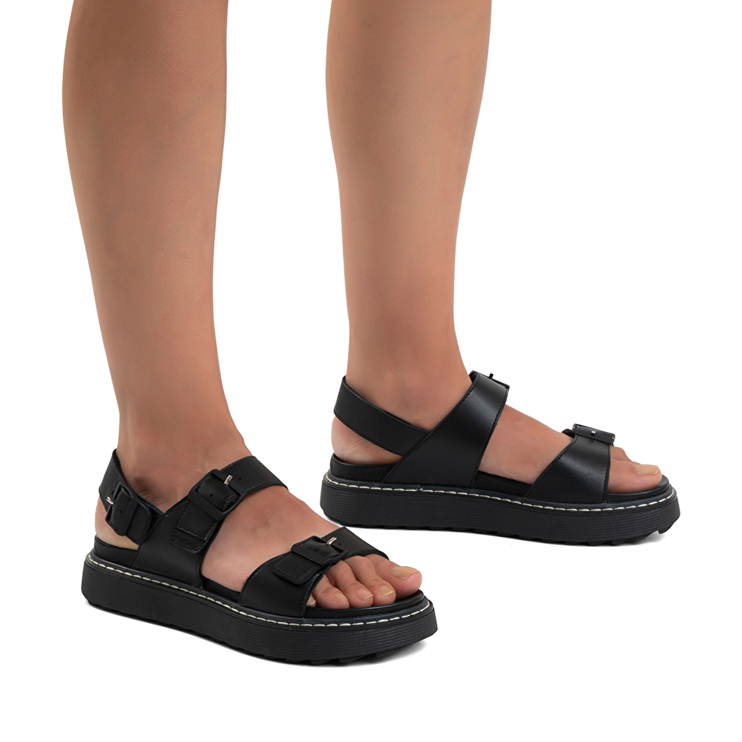 GreyderLAB Kadın Siyah Hakiki Deri Sandalet GL22197-2