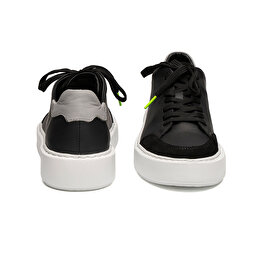 Erkek Siyah Gri Hakiki Deri Sneaker Ayakkabı 2Y1SA67876-6