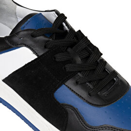 Erkek Siyah Mavi Beyaz Hakiki Deri Sneaker Ayakkabı 3K1SA75174-4