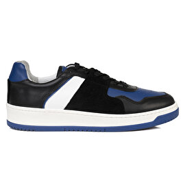Erkek Siyah Mavi Beyaz Hakiki Deri Sneaker Ayakkabı 3K1SA75174-1