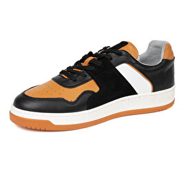 Erkek Siyah Turuncu Beyaz Hakiki Deri Sneaker Ayakkabı 3K1SA75174-2