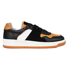 Erkek Siyah Turuncu Beyaz Hakiki Deri Sneaker Ayakkabı 3K1SA75174-1