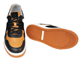 Erkek Siyah Turuncu Beyaz Hakiki Deri Sneaker Ayakkabı 3K1SA75174-5