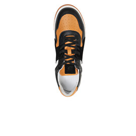 Erkek Siyah Turuncu Beyaz Hakiki Deri Sneaker Ayakkabı 3K1SA75174-3