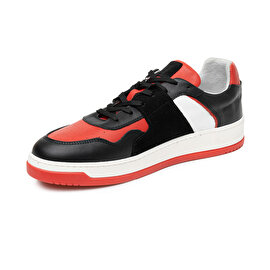 Erkek Siyah Kırmızı Beyaz Hakiki Deri Sneaker Ayakkabı 3K1SA75174-2