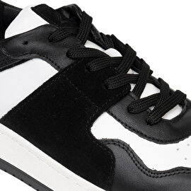 Erkek Siyah Beyaz Hakiki Deri Sneaker Ayakkabı 3K1SA75174-4