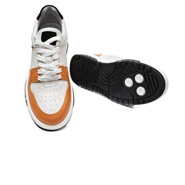Kadın Beyaz Turuncu Hakiki Deri Sneaker Ayakkabı 3K2SA33021