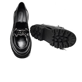Kadın Siyah Rugan Hakiki Deri Loafer Ayakkabı 3K2UA72192