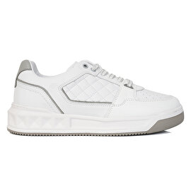 Erkek Beyaz Gri Hakiki Deri Sneaker Ayakkabı 3Y1SA17000-1