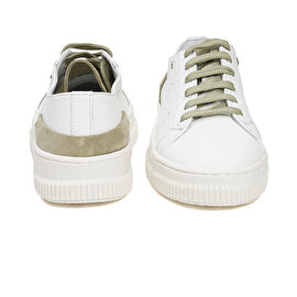 Kadın Beyaz Olive Hakiki Deri Sneaker Ayakkabı 3Y2CA50753-6