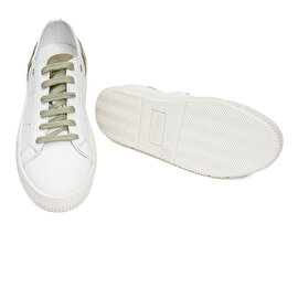 Kadın Beyaz Olive Hakiki Deri Sneaker Ayakkabı 3Y2CA50753-5