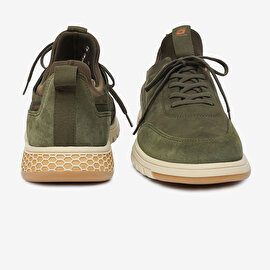 Erkek Haki Hakiki Deri Sneaker Ayakkabı 4Y1UA17611-7