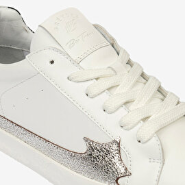 Kadın Beyaz Gümüş Hakiki Deri Sneaker Ayakkabı 4Y2SA33370-5
