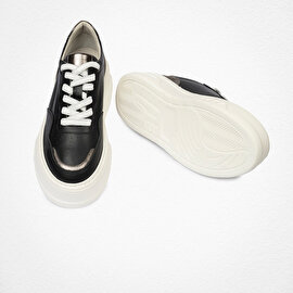 Kadın Siyah Çelik Hakiki Deri Sneaker Ayakkabı 4Y2SA59041-6