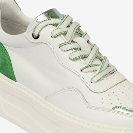 Kadın Beyaz Yeşil Hakiki Deri Sneaker Ayakkabı 4Y2SA59041-5