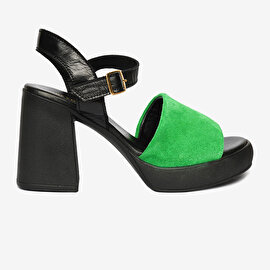 Kadın Siyah Yeşil Hakiki Deri Sandalet 4Y2TS59010-2