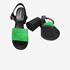 Kadın Siyah Yeşil Hakiki Deri Sandalet 4Y2TS59010-6