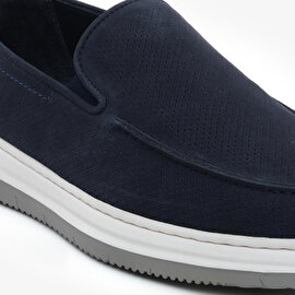 Erkek Lacivert Nubuk Hakiki Deri Loafer Ayakkabı 5Y1FA64696-5