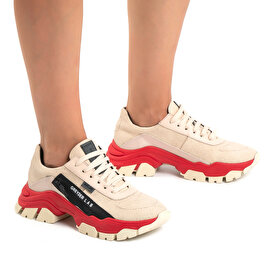 GreyderLAB Kadın Bej Hakiki Deri Sneaker Ayakkabı GL22104-3
