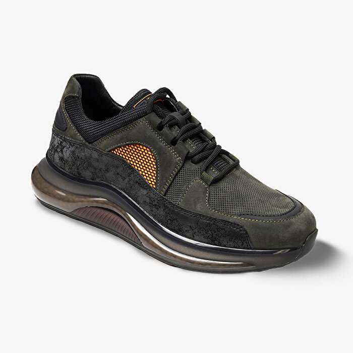 Erkek Haki Hakiki Deri Sneaker Ayakkabı 3K1SA75156