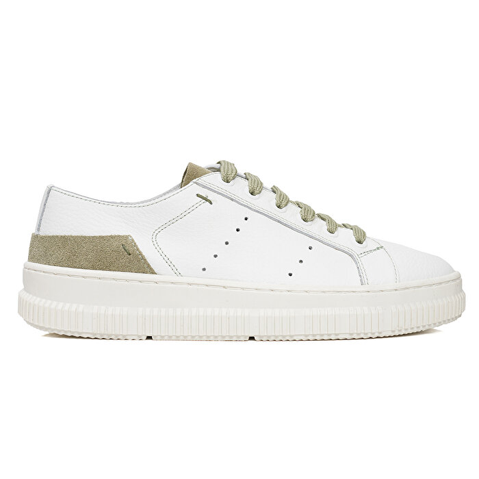 Kadın Beyaz Olive Hakiki Deri Sneaker Ayakkabı 3Y2CA50753
