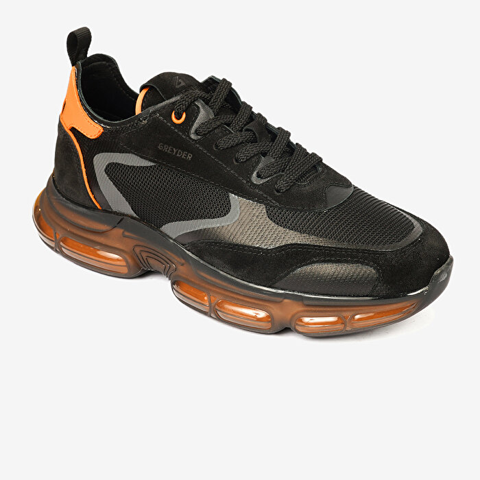 Erkek Siyah Turuncu Hakiki Deri Sneaker Ayakkabı 4K1SA17200