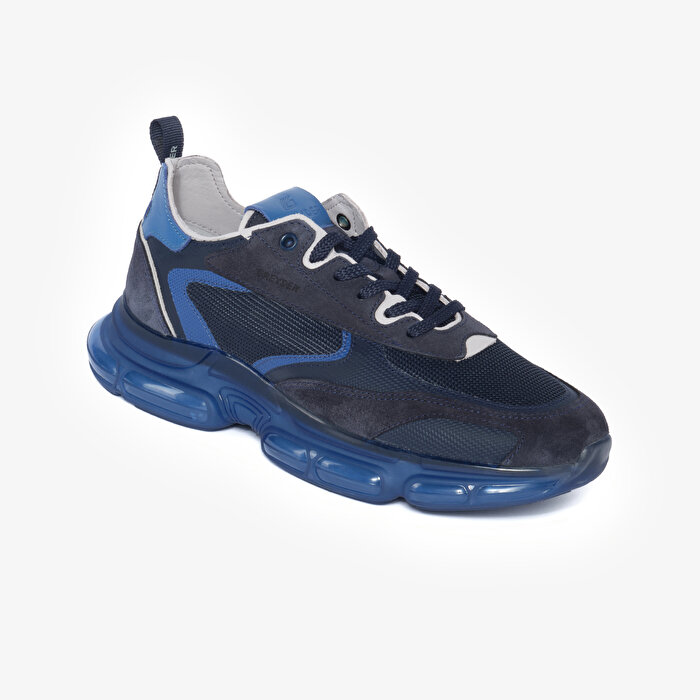 Erkek Lacivert Hakiki Deri Sneaker Ayakkabı 4K1SA17200