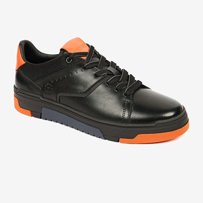 Erkek Siyah Turuncu Hakiki Deri Sneaker Ayakkabı 4K1SA17760